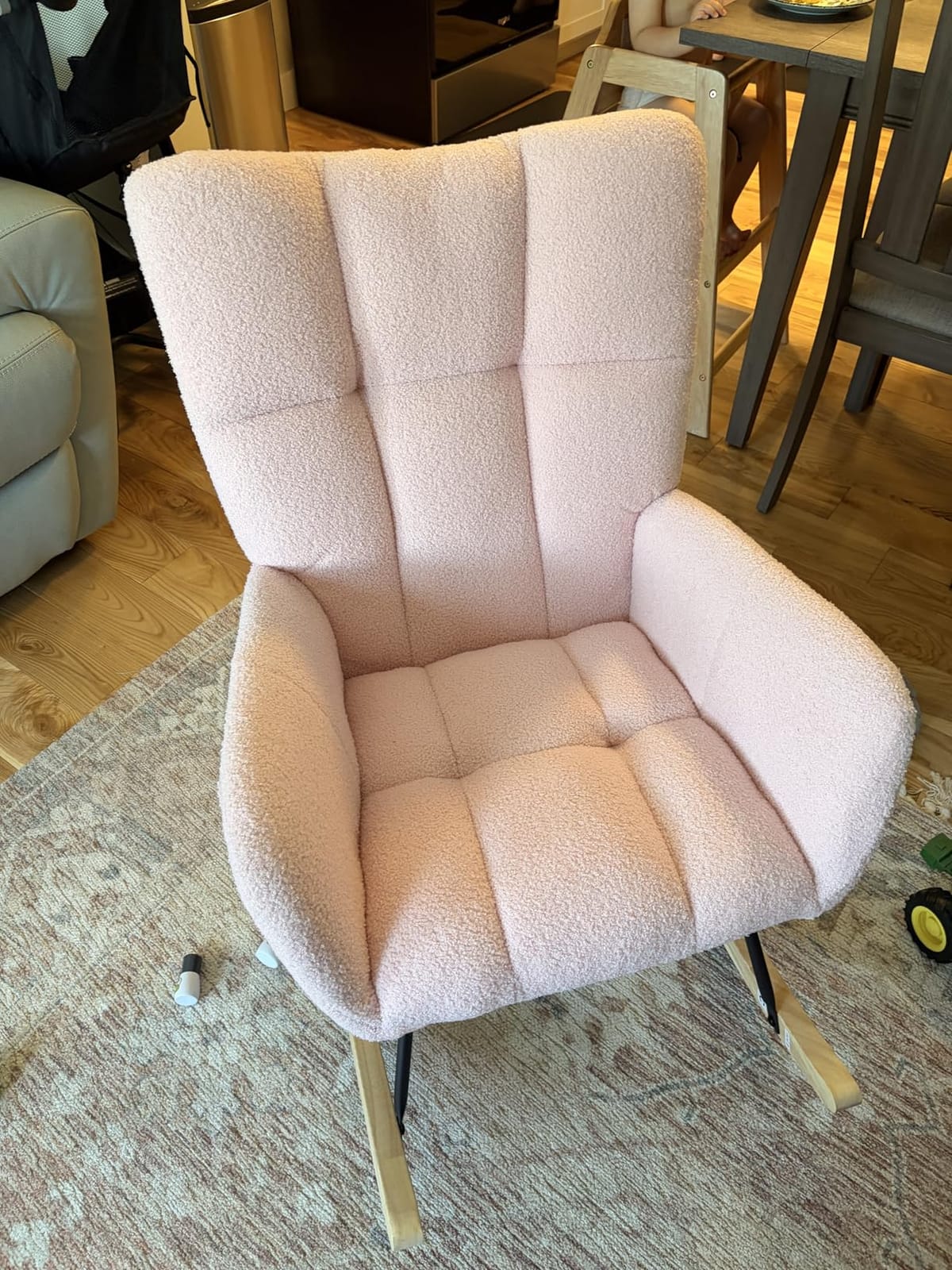 DUMOS Nursery Rocking Chair Teddy Upholstered, Comfy Glider Rocker with High Backrest Armchair Padded Seat, Accent Side Chair for Living Room Bedroom Offices Small Spaces Indoor, Beige customer photo 2