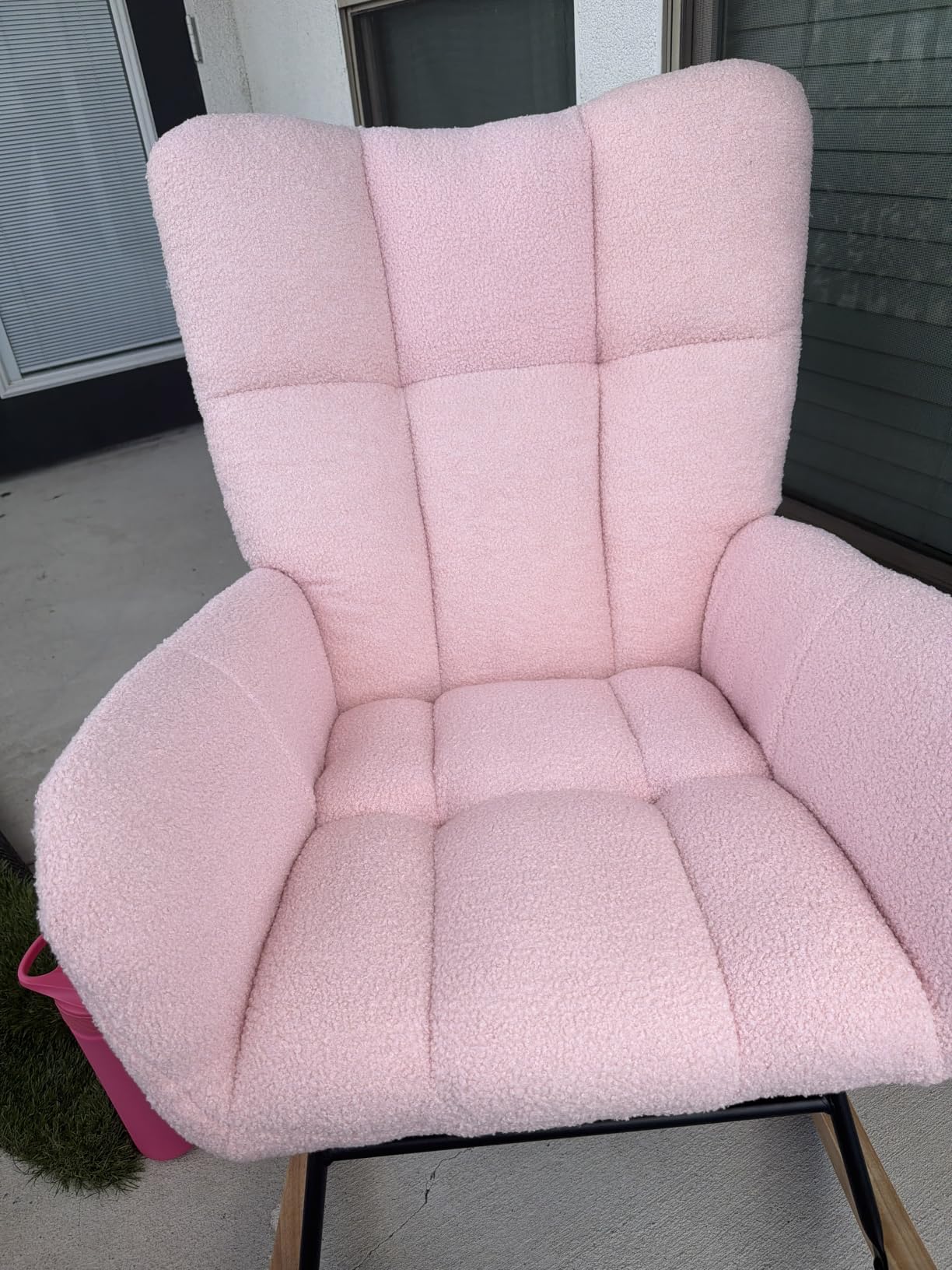 DUMOS Nursery Rocking Chair Teddy Upholstered, Comfy Glider Rocker with High Backrest Armchair Padded Seat, Accent Side Chair for Living Room Bedroom Offices Small Spaces Indoor, Green customer photo 2