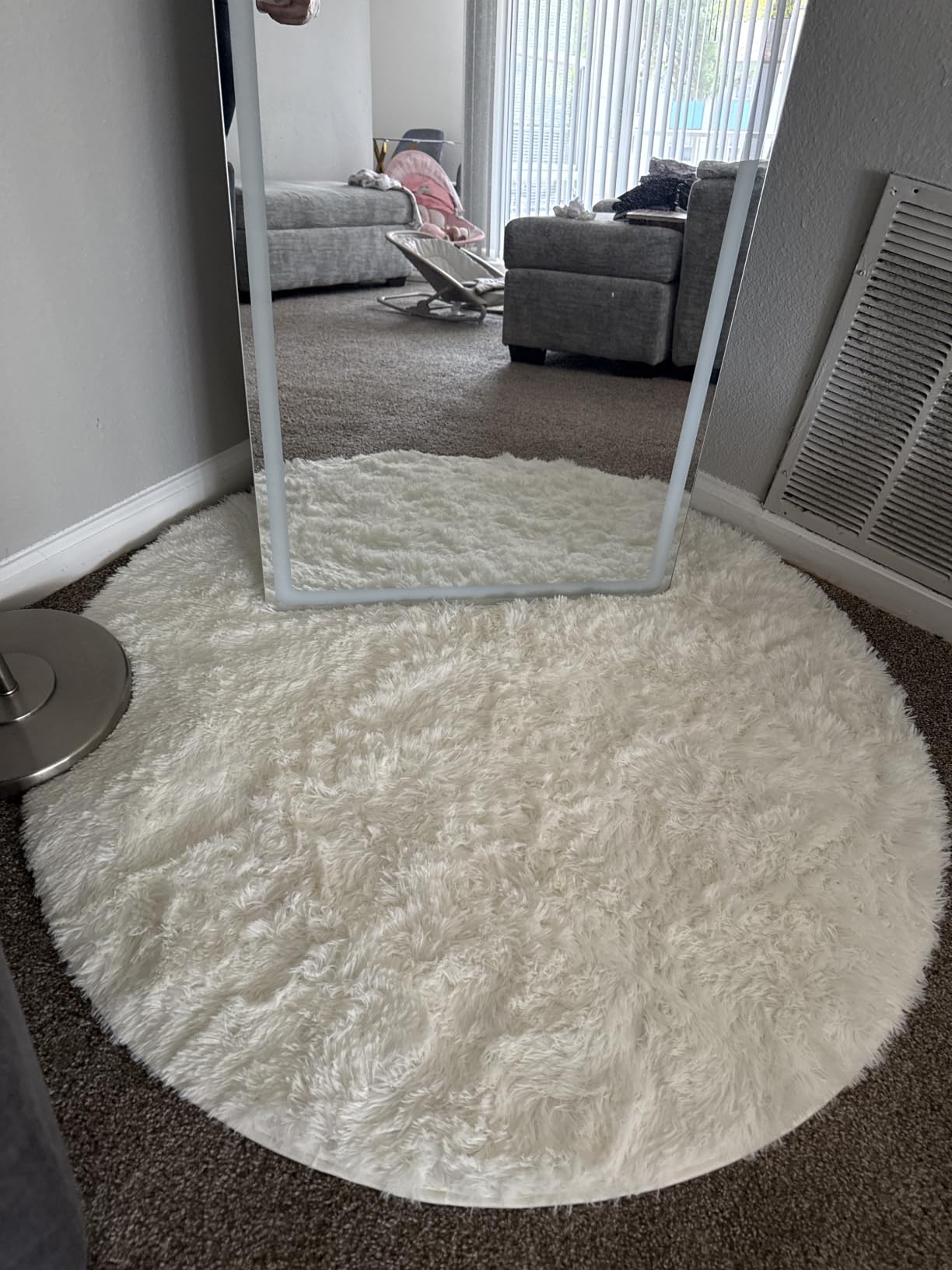 Amdrebio Light Blue Shag Round Area Rug 4Ft for Baby Kids Bedroom Classroom customer photo 1