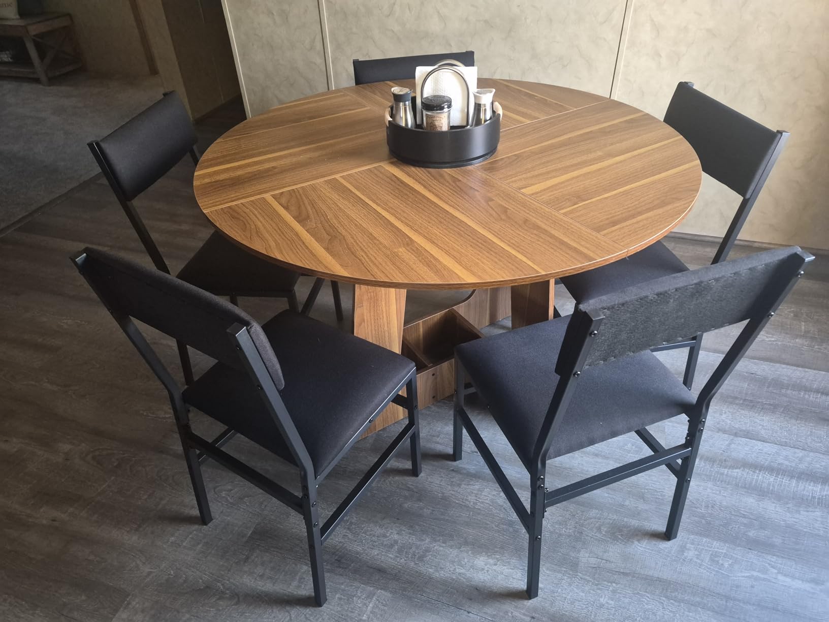 HUAHUU Round Dining Table Set for 6, 7-Piece Kitchen Table and Chairs for 6, 47'' Round Dining Room Table Set with 6 Chairs, Space Saving Dining Table with Wood Base for Kitchen, Living Room, Black customer photo 1