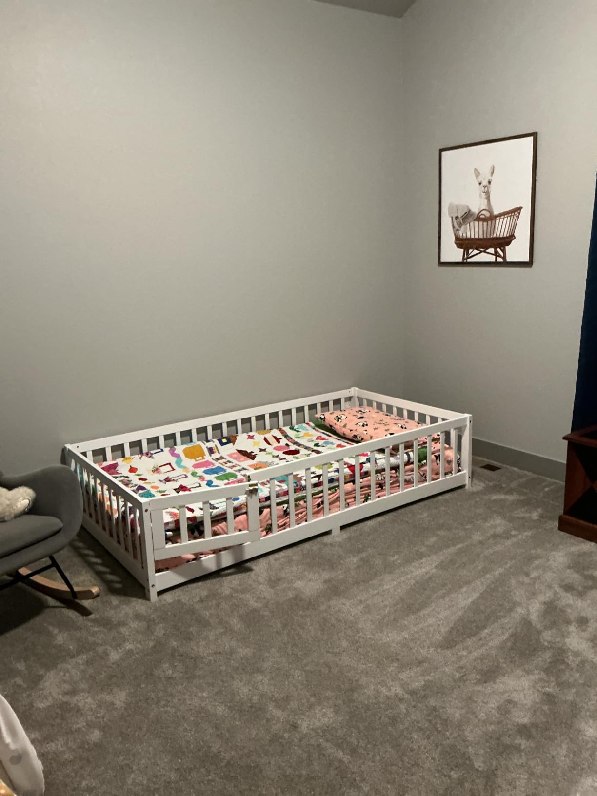 Full Size Montessori Floor Bed with Door, Slats & Fence, Natural Floor Bed customer photo 2