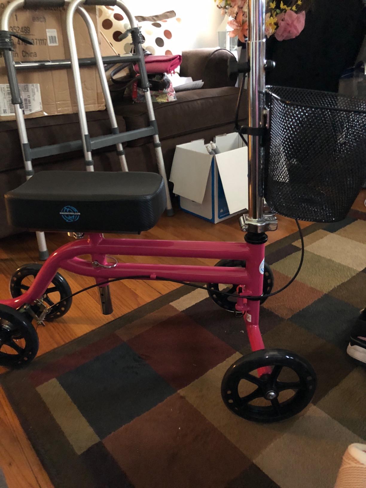 KneeRover Steerable Knee Scooter – Foldable Mobility Aid & Knee Walker with Basket for Adults, Adjustable Handlebar and Comfortable Knee Pad (Hot Pink) customer photo 2