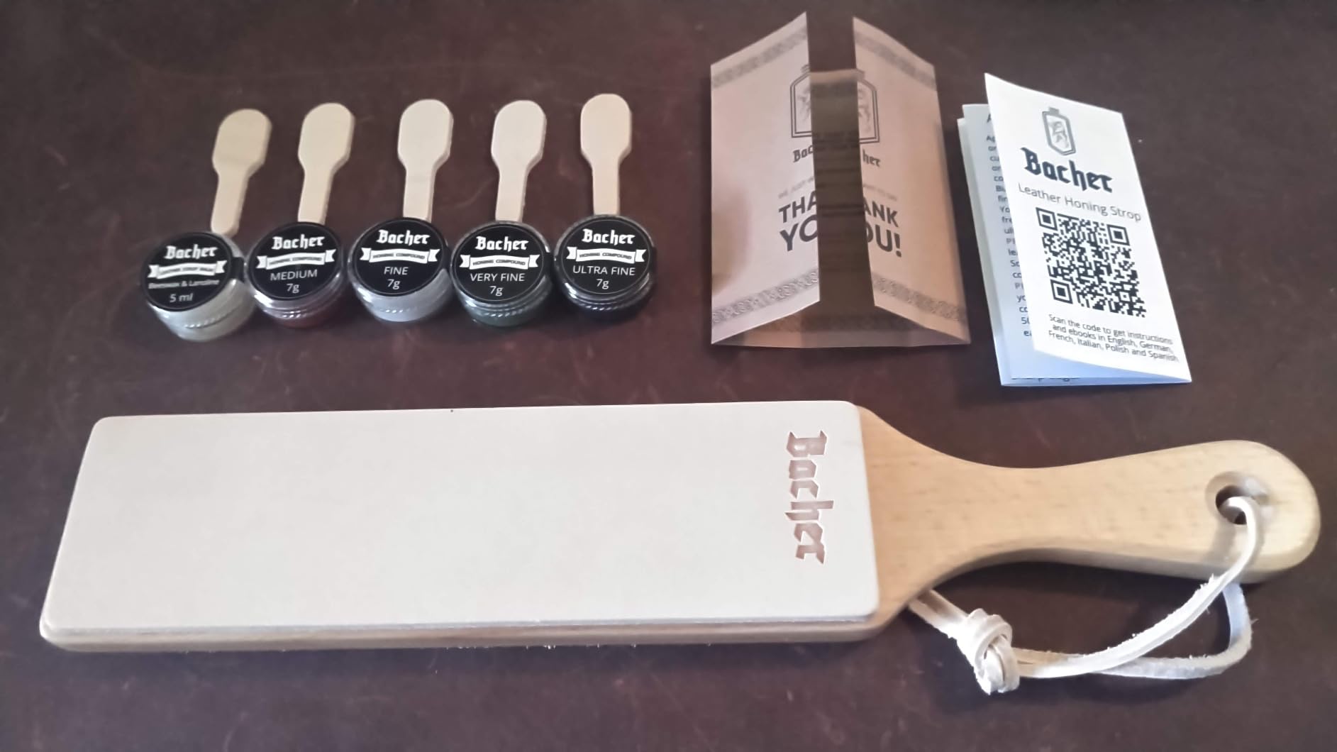 Bacher Leather Strop - 12.6 in, Knife Sharpening Kit, 4 Compounds & Balm customer photo 2