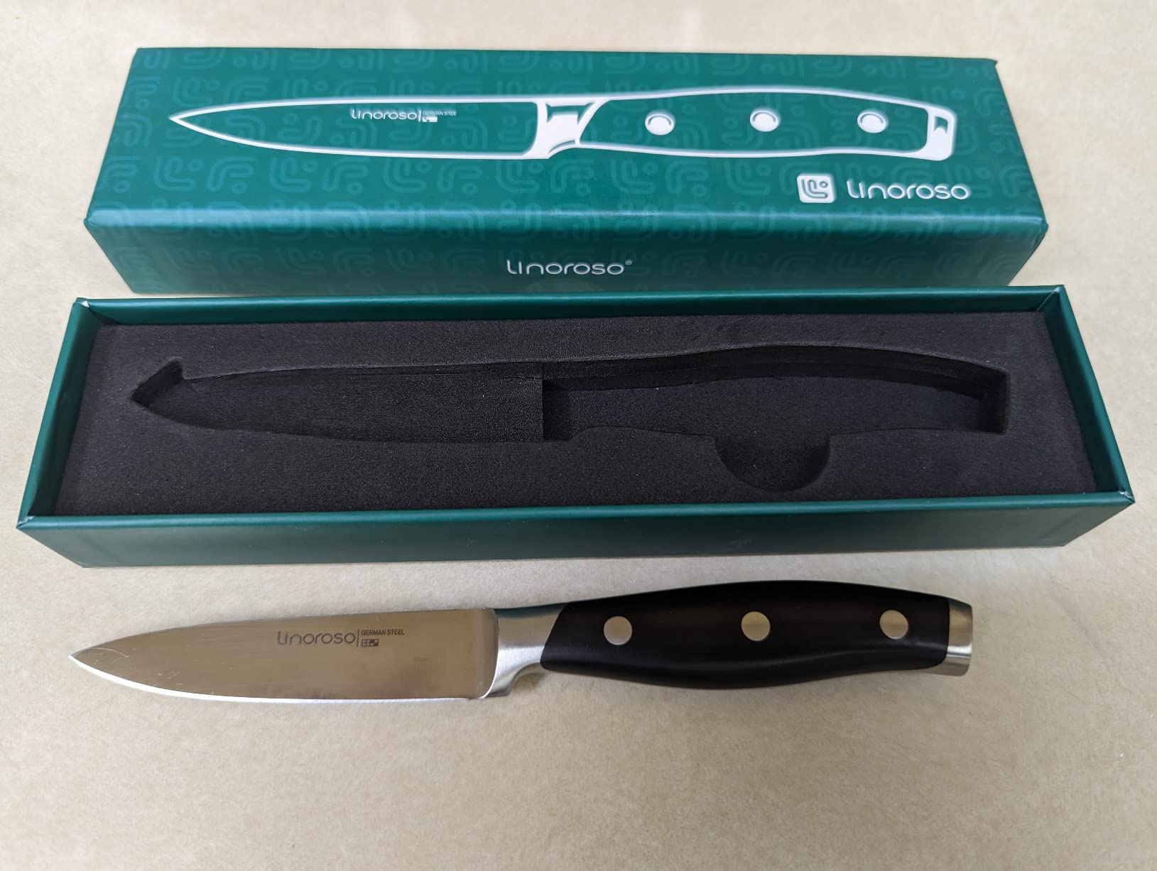 linoroso 3.5 Inch Paring Knife, Sharp Forged German Stainless Steel Kitchen Knife, Full Tang Small Fruit Knife with Ergonomic Handle, Premium Classic Series with Elegant Gift Box customer photo 2