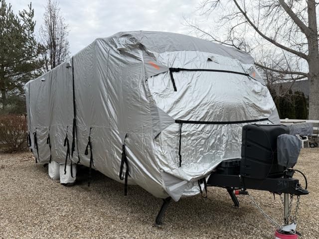 FRUNO Oxford Fabric 5th Wheel RV Cover Fits 37'-41' Waterproof Rip-Resistant Anti-UV Fifth Wheel Toy Hauler Camper Cover for Winter Snow with 4 Tire Covers and Gutter Covers customer photo 1