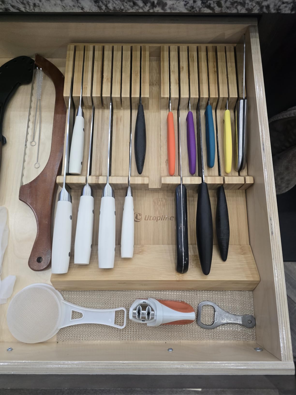 Utoplike Knife Drawer Organizer, Bamboo Knives Block for Kitchen Drawers customer photo 2