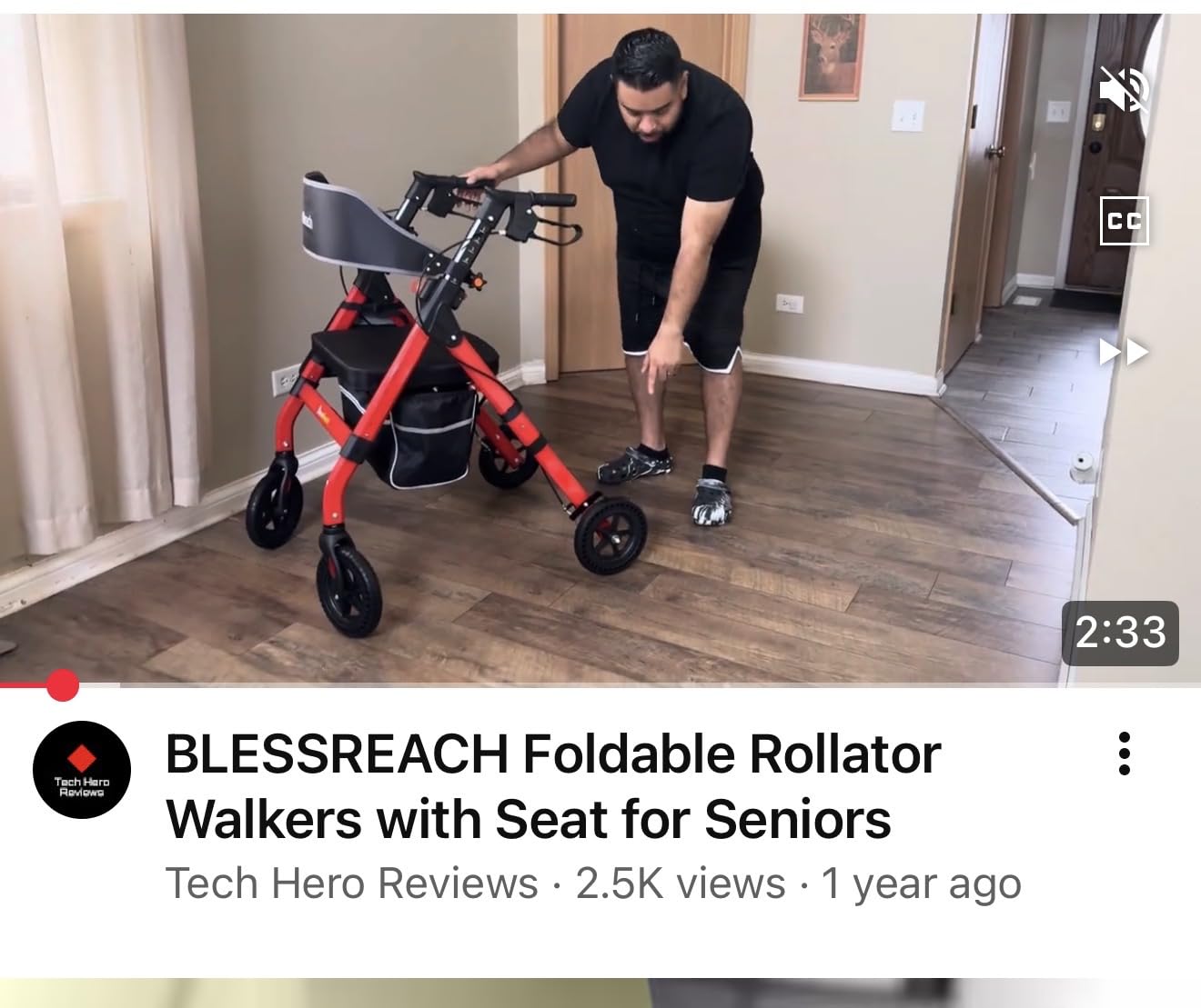 BlessReach Foldable Heavy-Duty Rollator Walkers with Seat for Seniors,Black customer photo 2